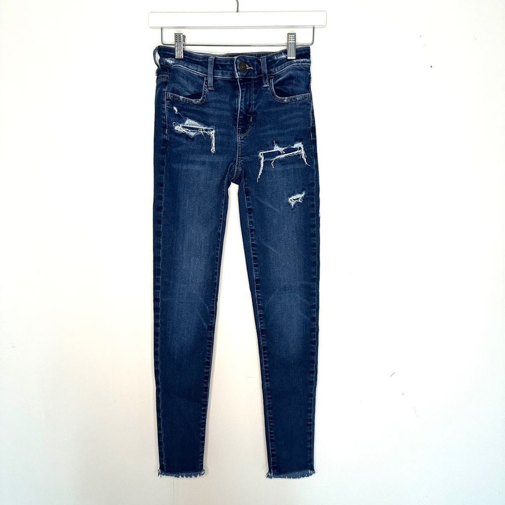 American Eagle Super Stretch Raw Hem Dark Wash Distressed Jeggings Size 2
